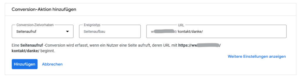 Conversion Aktion Danke-Seite