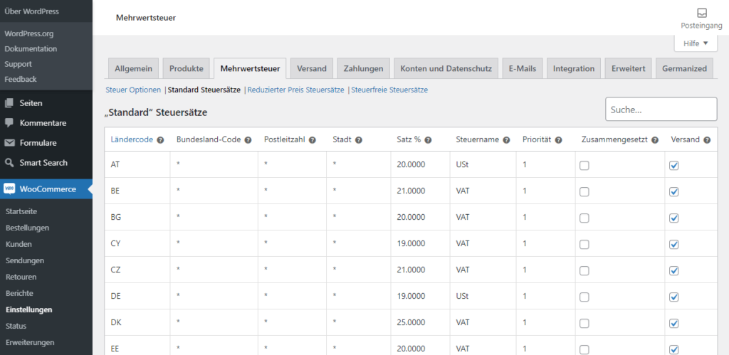 Woocommerce EU-Steuersätze