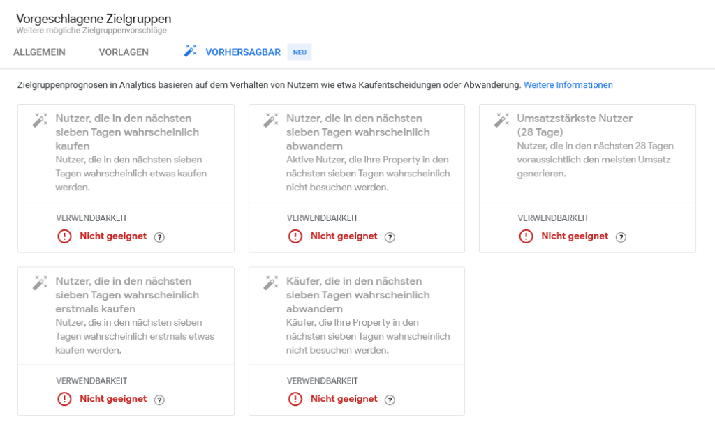 Vorhersagbare Zielgruppen in GA4