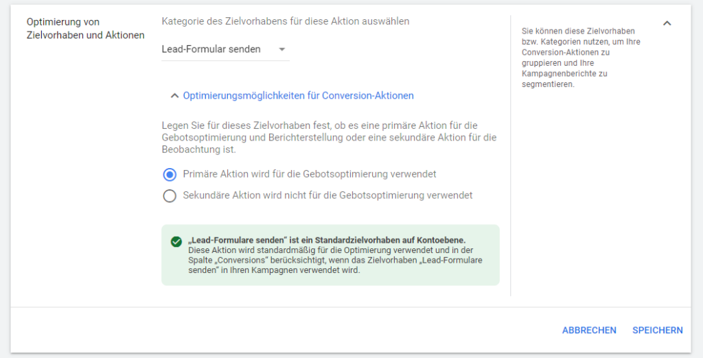 Optimierungsmöglichkeiten für Conversion-Aktionen