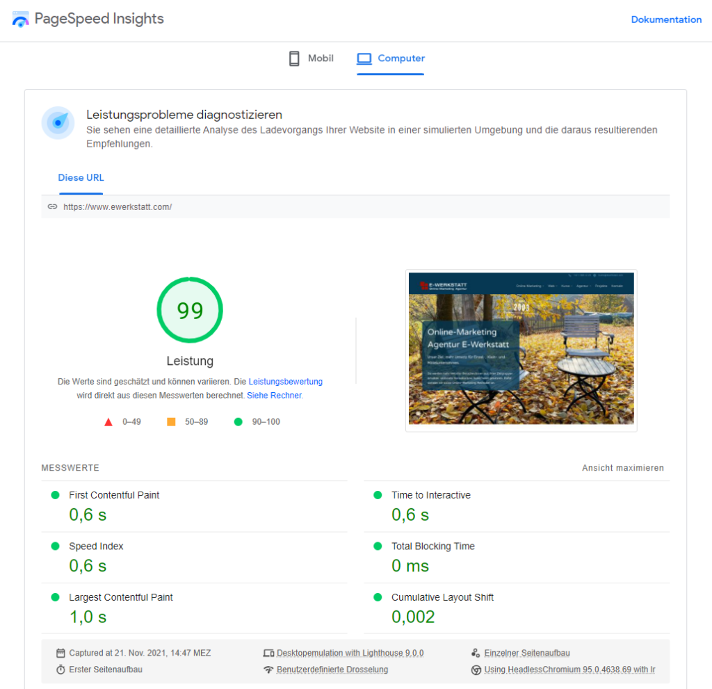 PageSpeed Insights Desktop