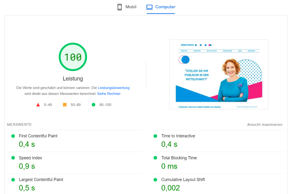 Audiencing im Pagespeed Test