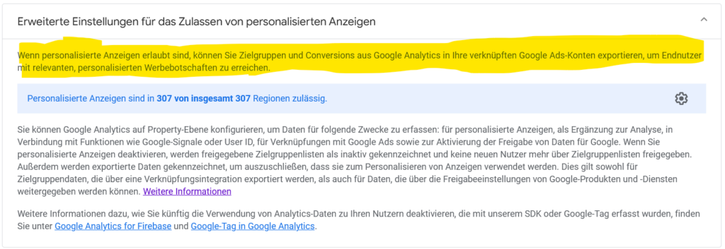 Zulassen von personalisierten Anzeigen