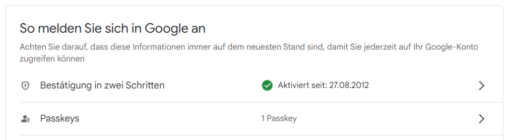 Passkeys im Google-Konto