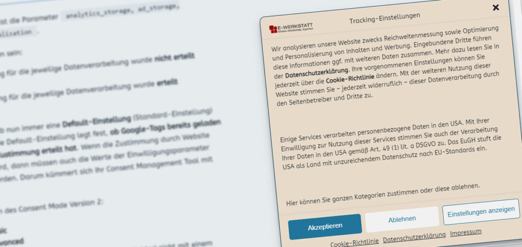 E-Werkstatt Cookie Banner